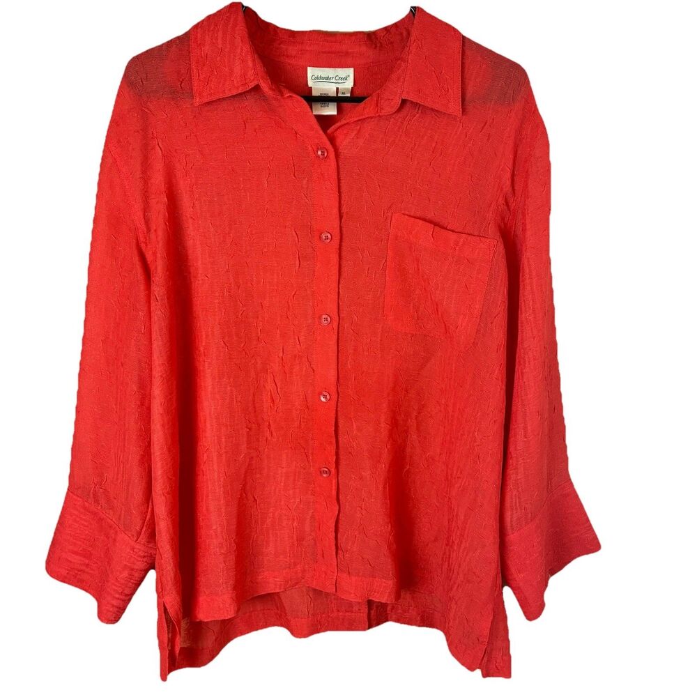 Coldwater Creek Women’s Coral Red Crinkle 3/4 Sleeve Blouse Size XL